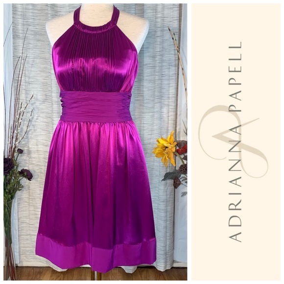 Adrianna Papell Dresses & Skirts - Adrianna Papell solid purple flowing halter evening party dress.